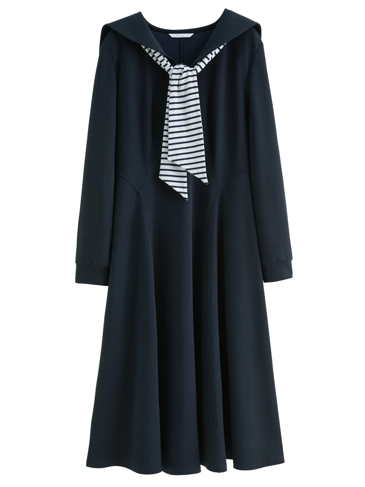 College Style Contrasting Color Wraparound V-Neck Long Dress