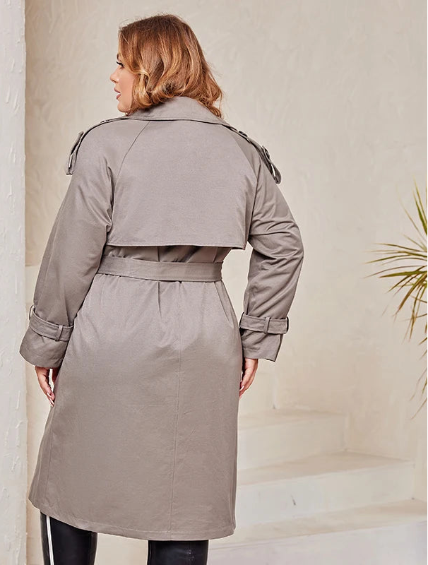 Women's Trench Coat Plus Size Double-Breasted Belted Windbreaker
