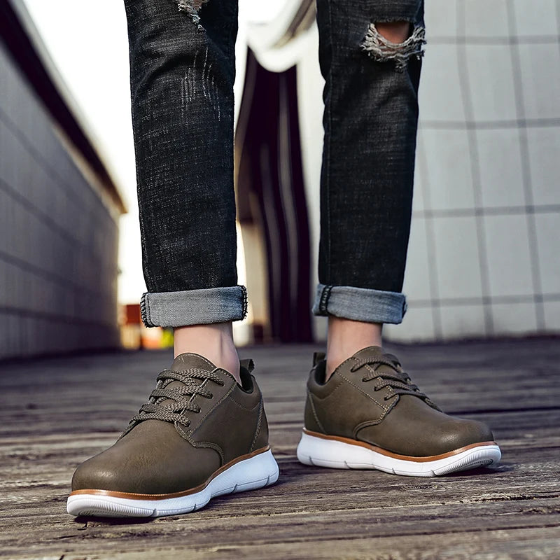 Men's Casual Leather Lace-up Flat British Comfortable Shoes