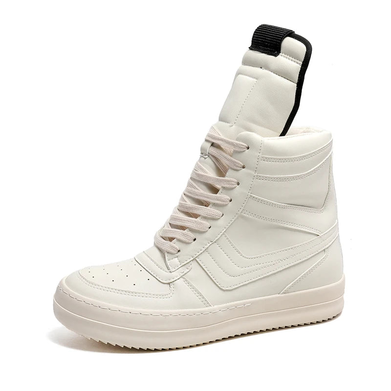 Men's High-Top Leather Sneakers - Lace-Up Ankle Boots