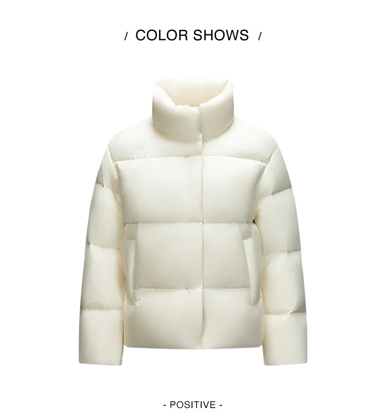Down Jacket Women Three-Proof Solid Color Stand-Up Collar Loose Simple Winter Versatile Goose Warm