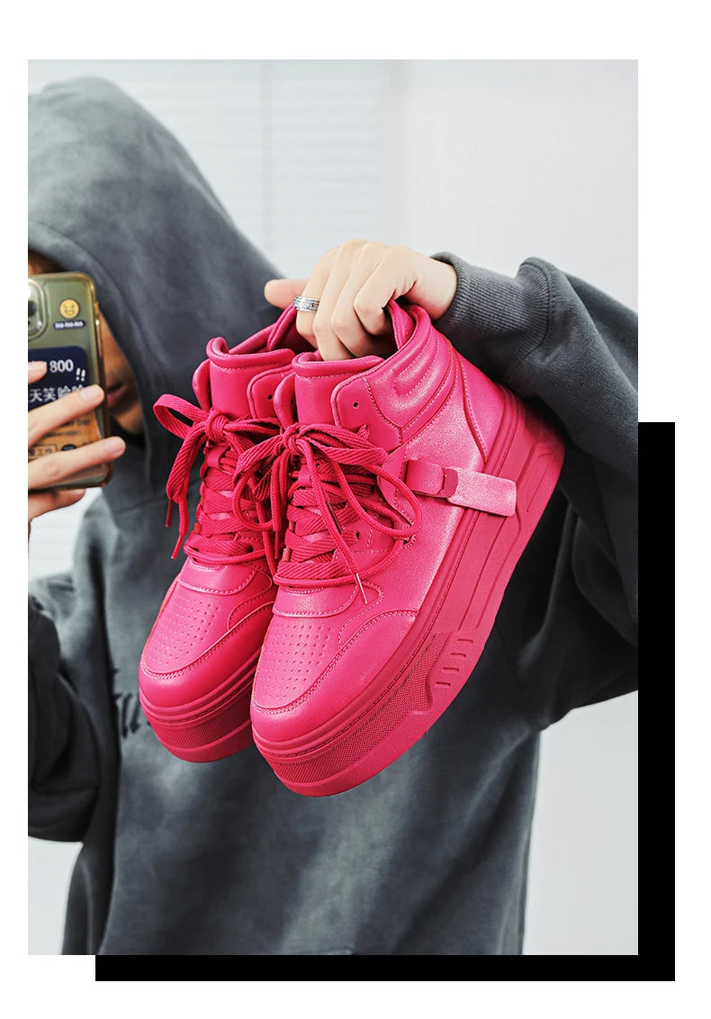 High-Top Platform Sneakers - Men's Thick-Sole Running Shoes