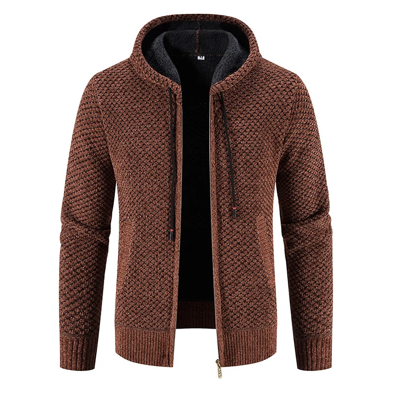 Men's Hooded Zip Cardigan Sweater - Thick Warm Winter Coat