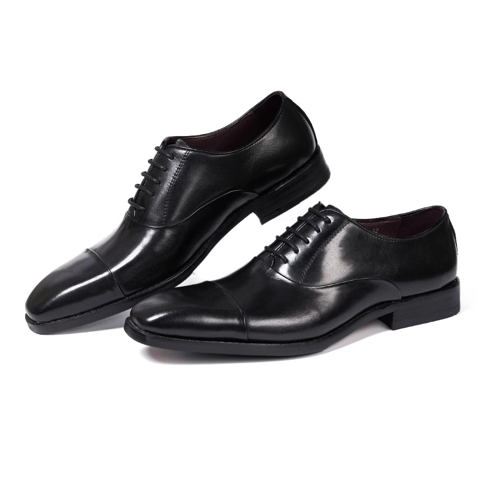 Men's Classic Lace-Up Oxfords Genuine Leather Cap Toe Wedding Party Formal Shoes