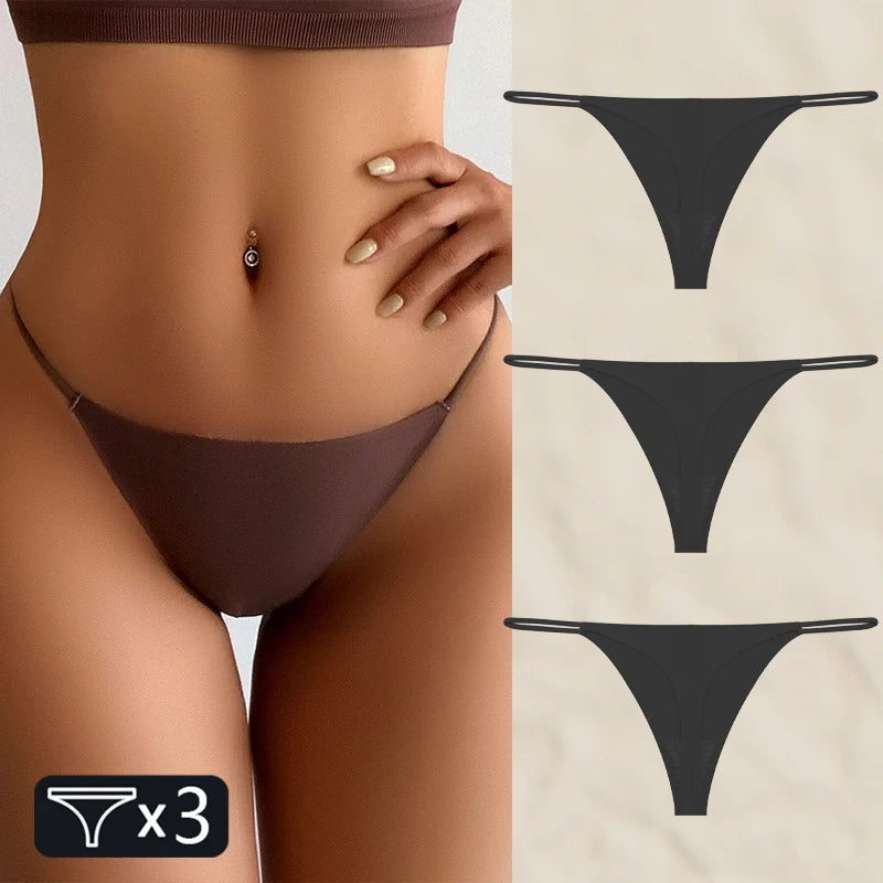 Women's 3PC/SET Seamless Low Waist Comfortable Traceless Bikini T-back Panties Lingerie