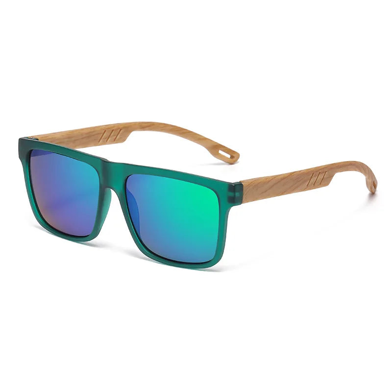 Unisex Square Sunglasses - Wood Effect UV400 Protection Driving Eyewear