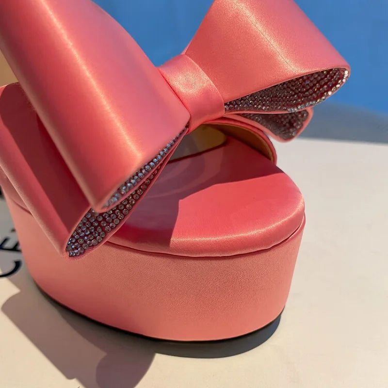 Women's Butterfly Rhinestone Thick Heel Sandals - Open Toe Party Shoes