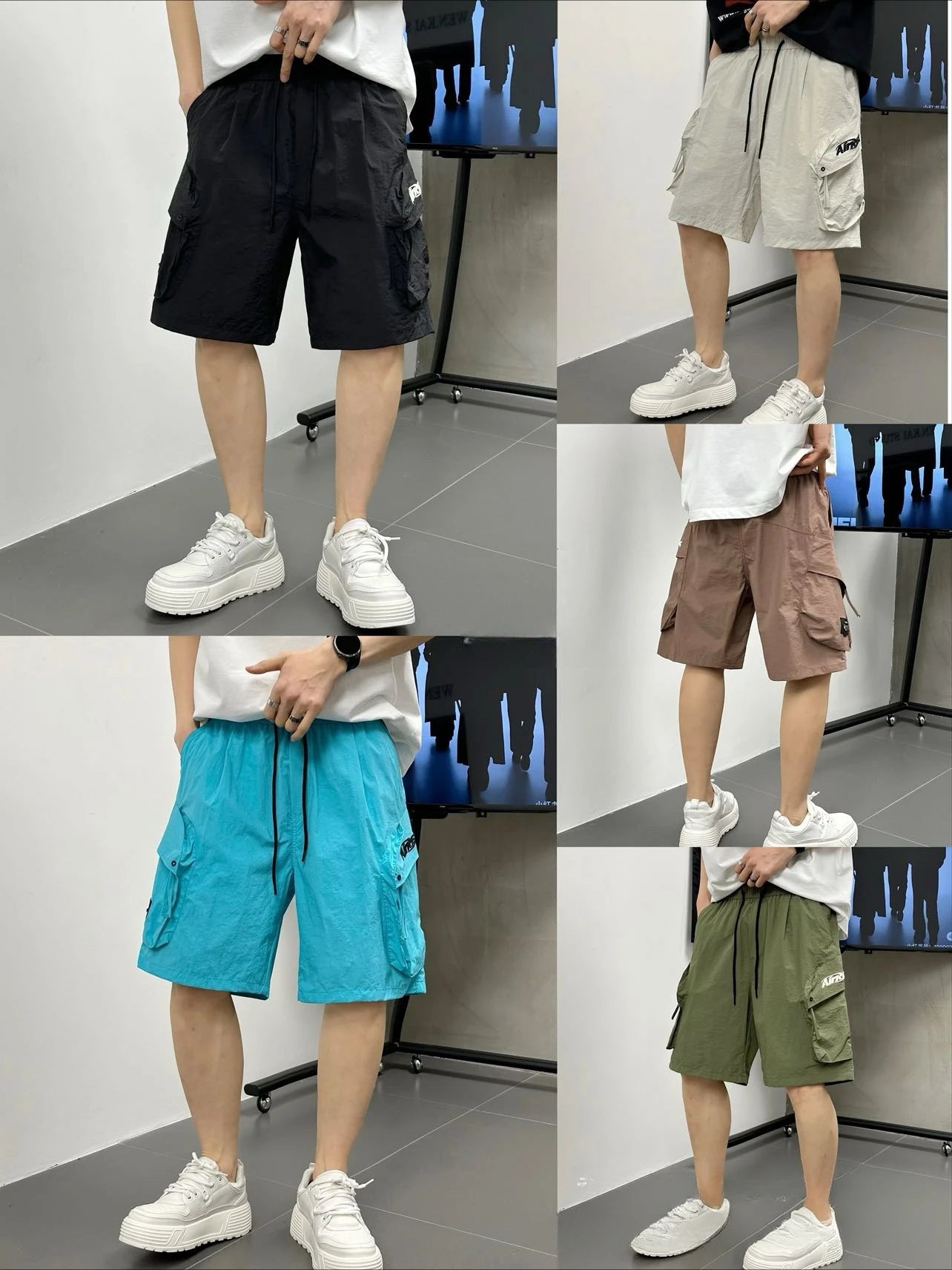 Men's Casual Cargo Shorts Knee Length Summer Drawstring Shorts