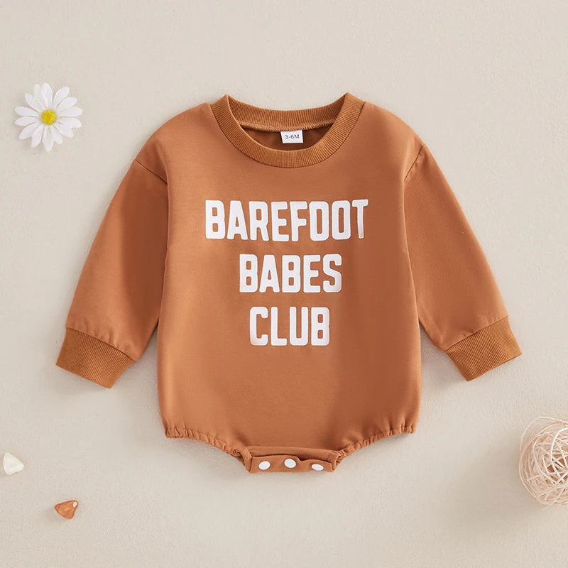 0-18M Baby Boys Girls Sweatshirt Romper Letter Print Long Sleeve Jumpsuit Babygrow