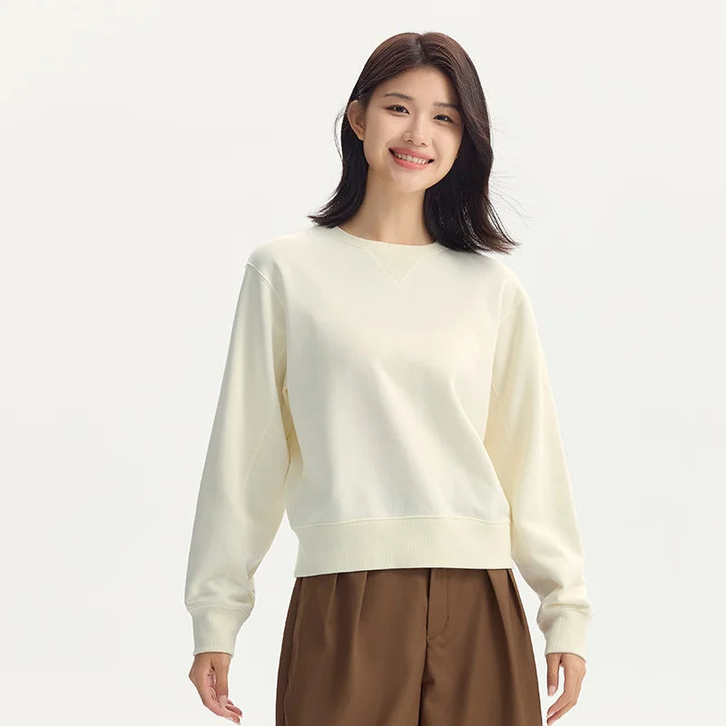 Women's Basic Round Neck Sweatshirt - Loose Fit Minimalist Pullover
