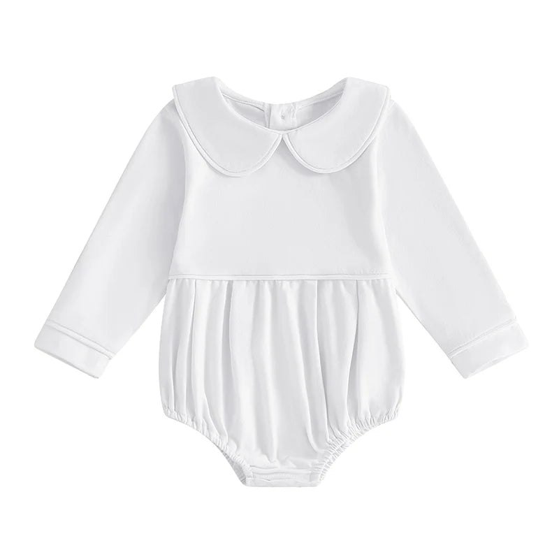 Baby Romper with Doll Collar - Long Sleeve Contrast Line Bodysuit