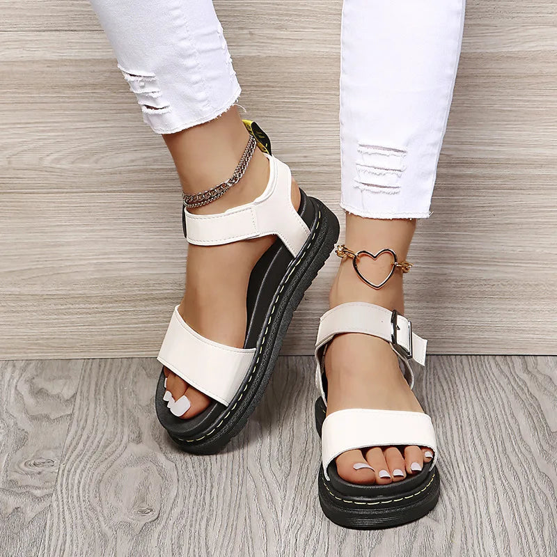 Women's Ankle Strap PU Thick-soled Soft Buckle Sandals