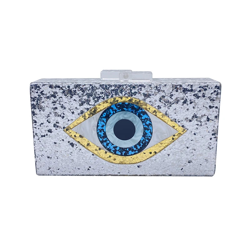 Women's Silver Chain Minaudière Evening Clutch Bag – Mini Crossbody Purse