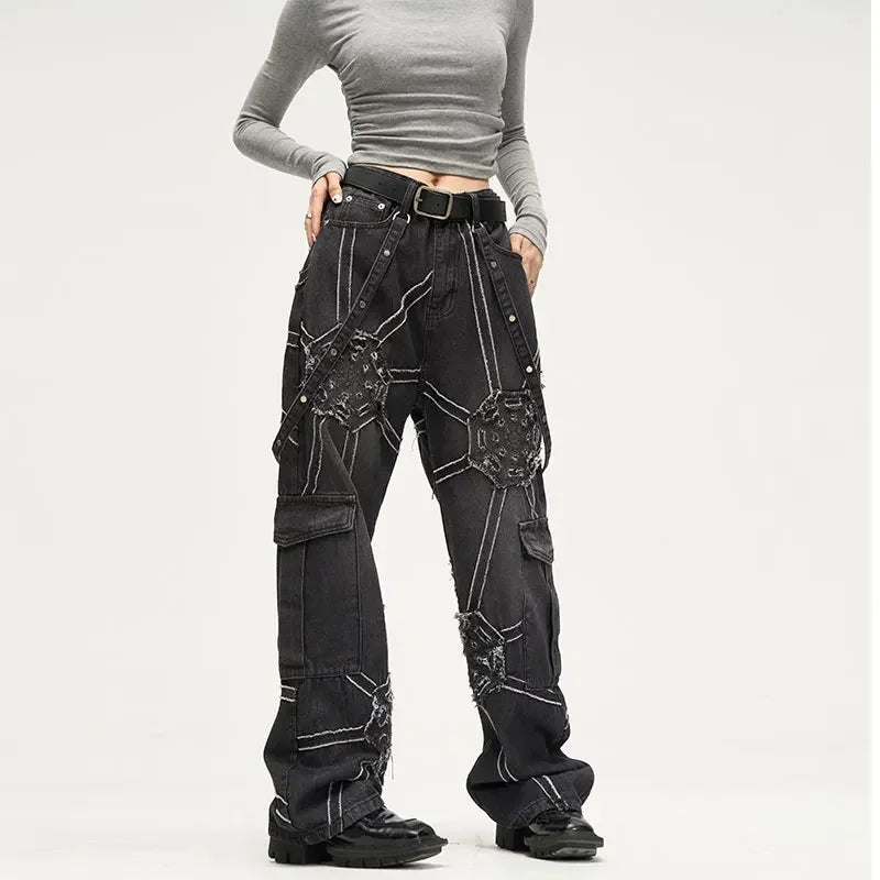 Men's Spider Splicing Baggy  Denim  Jeans