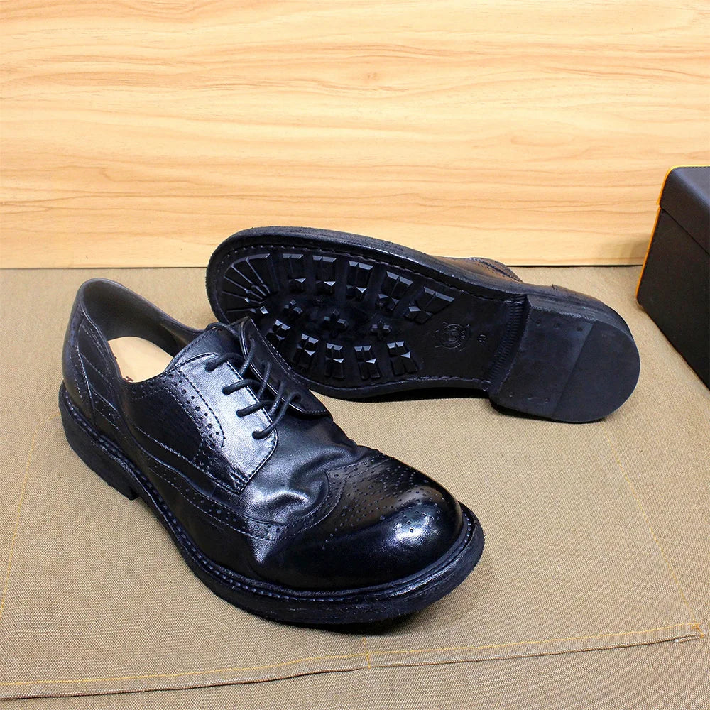 Handmade Stitched Derby Dress Shoes - Soft Calfskin Leather Wingtip Brogue
