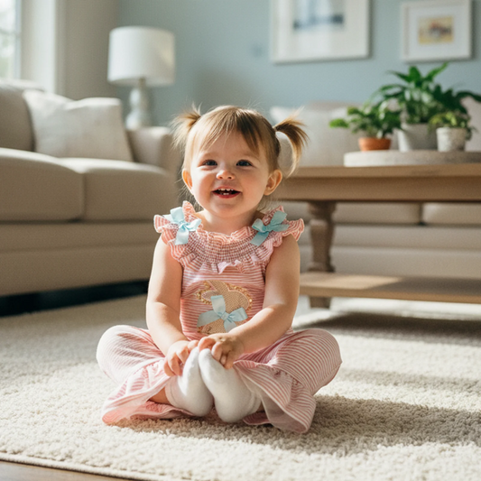 Baby Romper - Striped Sleeveless Jumpsuit with Rabbit Sequin (0-18M)