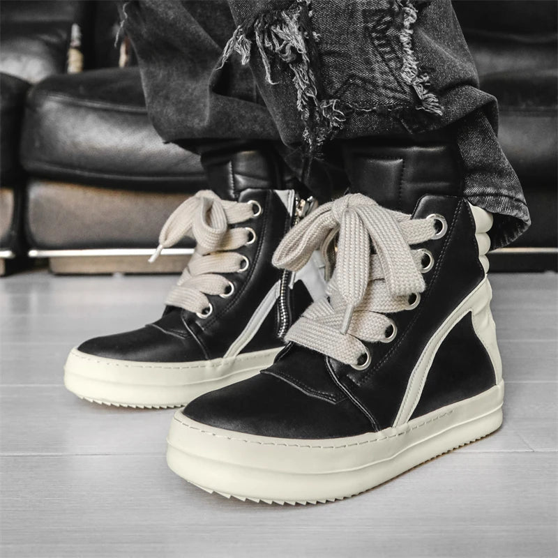 Men's High-Top Leather Sneakers - Casual Sports Ankle Boots