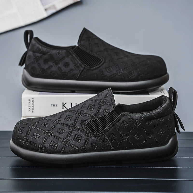 Men's Print Loafers Slip-on Suede Leather Flat Shoes