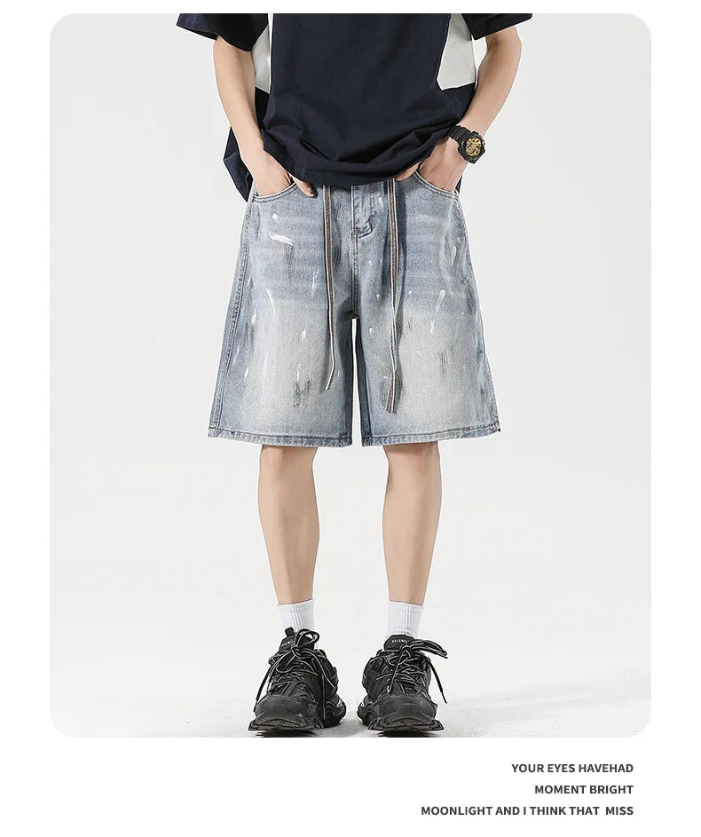 Men's Distressed Denim Shorts - Straight Fit