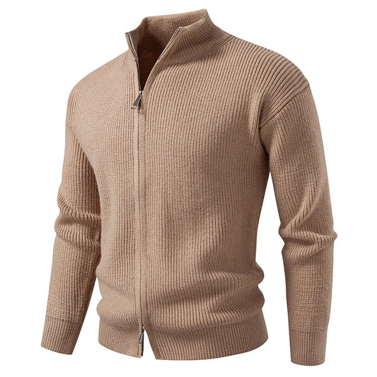 Men's Stand Collar Zip Cardigan - Smart Casual Knitted Sweater Coat