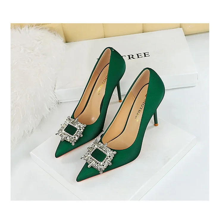 Women's Metal Rhinestone High Heels Silks Satins  Stilettos