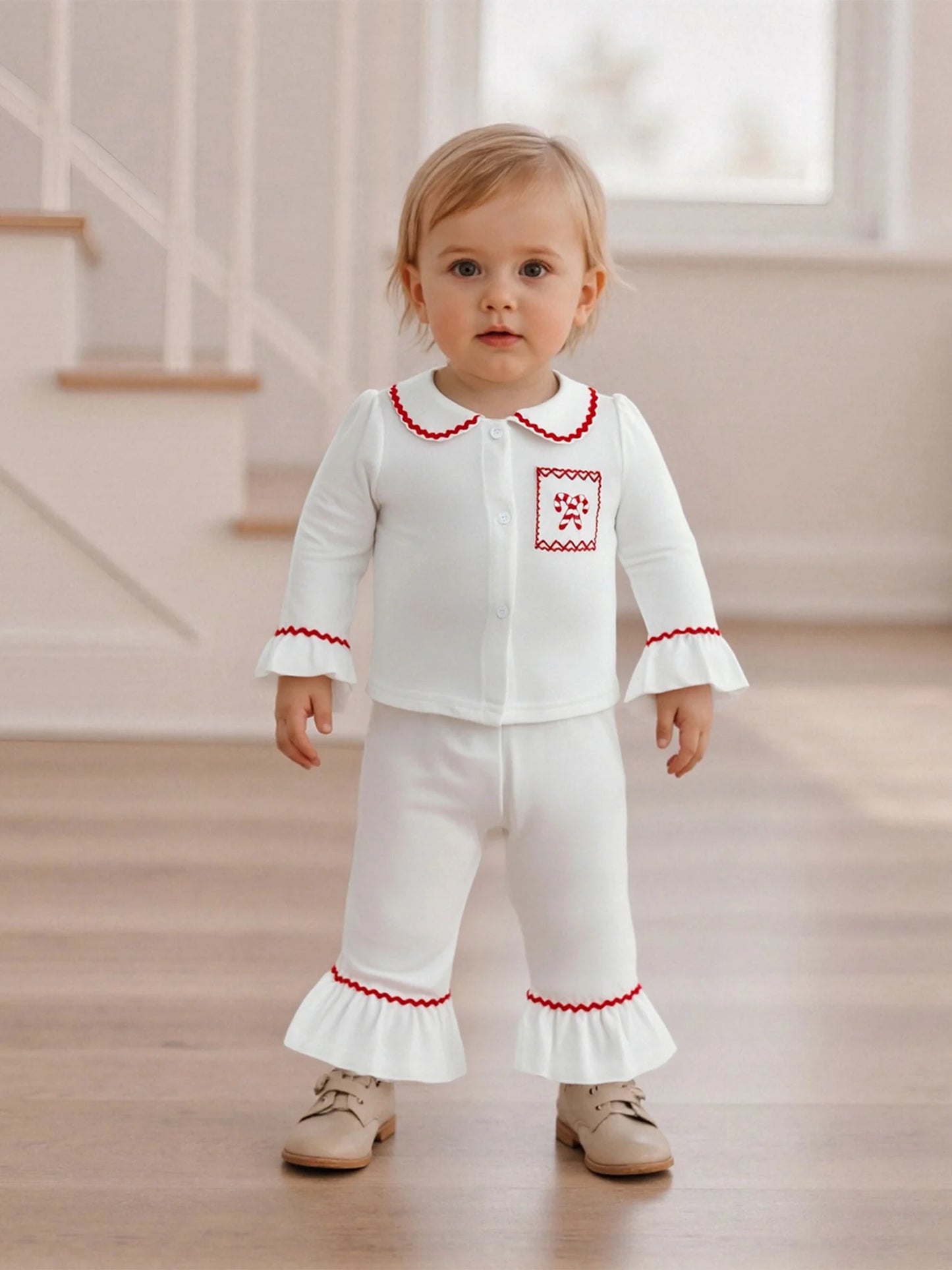 Toddler Girls Christmas Pajamas Set - Candy Cane Long Sleeve Top & Elastic Waist Pants (0-4Y)