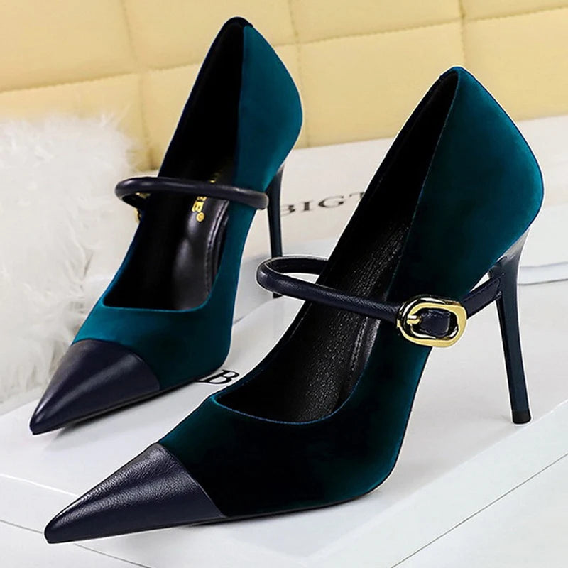 Suede Buckle Design Pumps - Pointed Toe Stilettos Available in 7cm and 10cm Heights