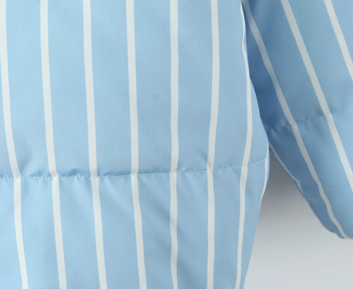 Striped Hooded Bread Jacket - Front Zipper Long Sleeve Warm Coat