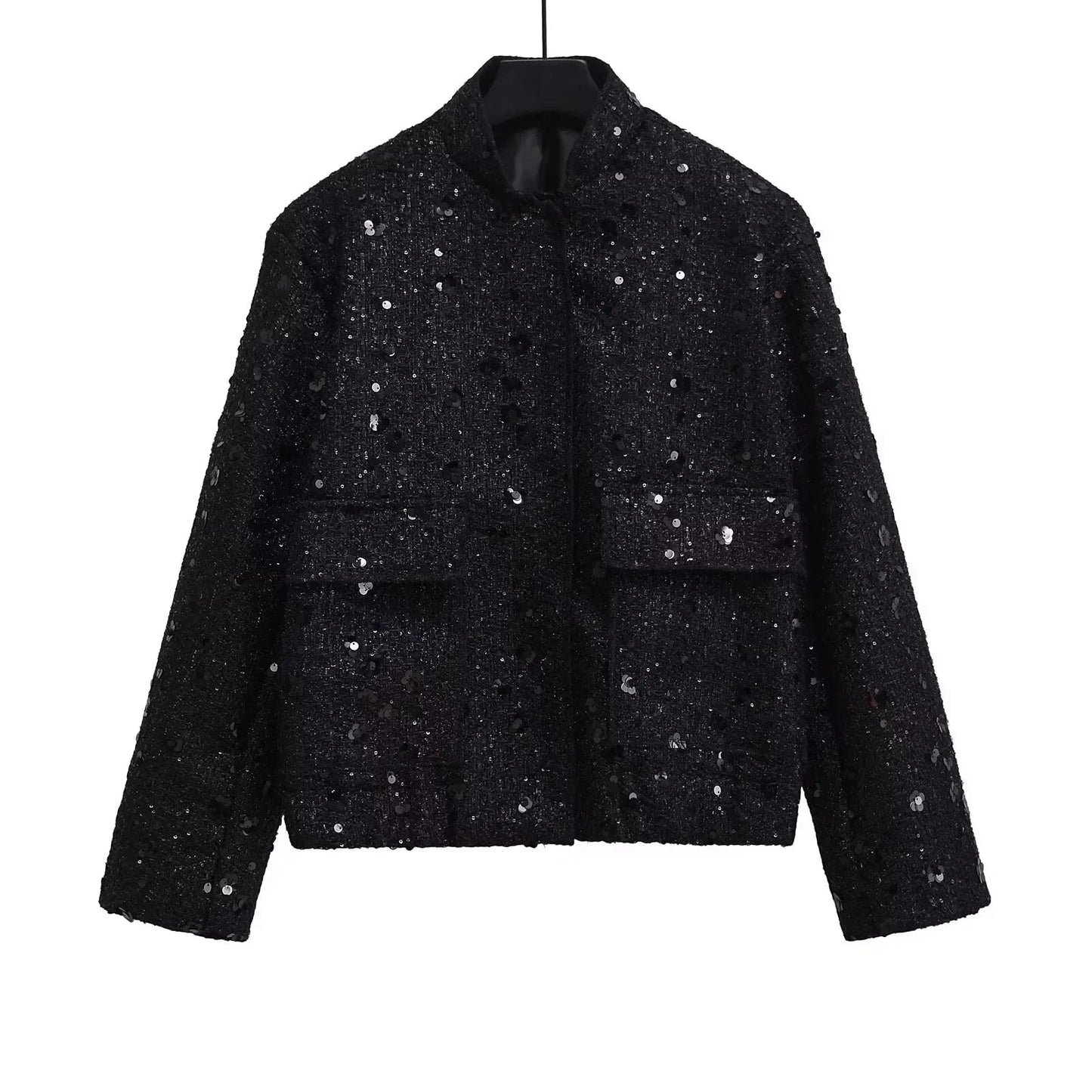 Women's Glitter Chic  Sequined  Long Sleeve Gold  Bomber Jacket