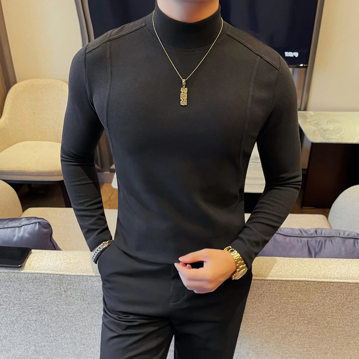 Men's Mock Neck Long Sleeve T-Shirt