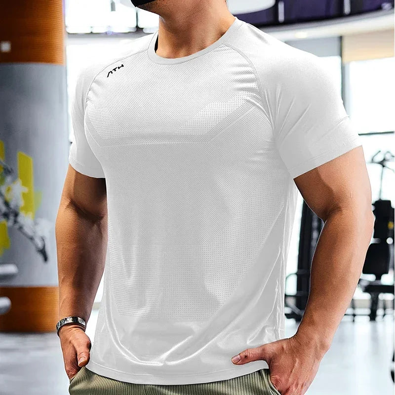 Men's Dry Fit Sport Short Sleeve Running Compression Sweatshirt Tight Sportswear Gym Fitness Elastic Shirts Top Rash Guard T-Shirt
