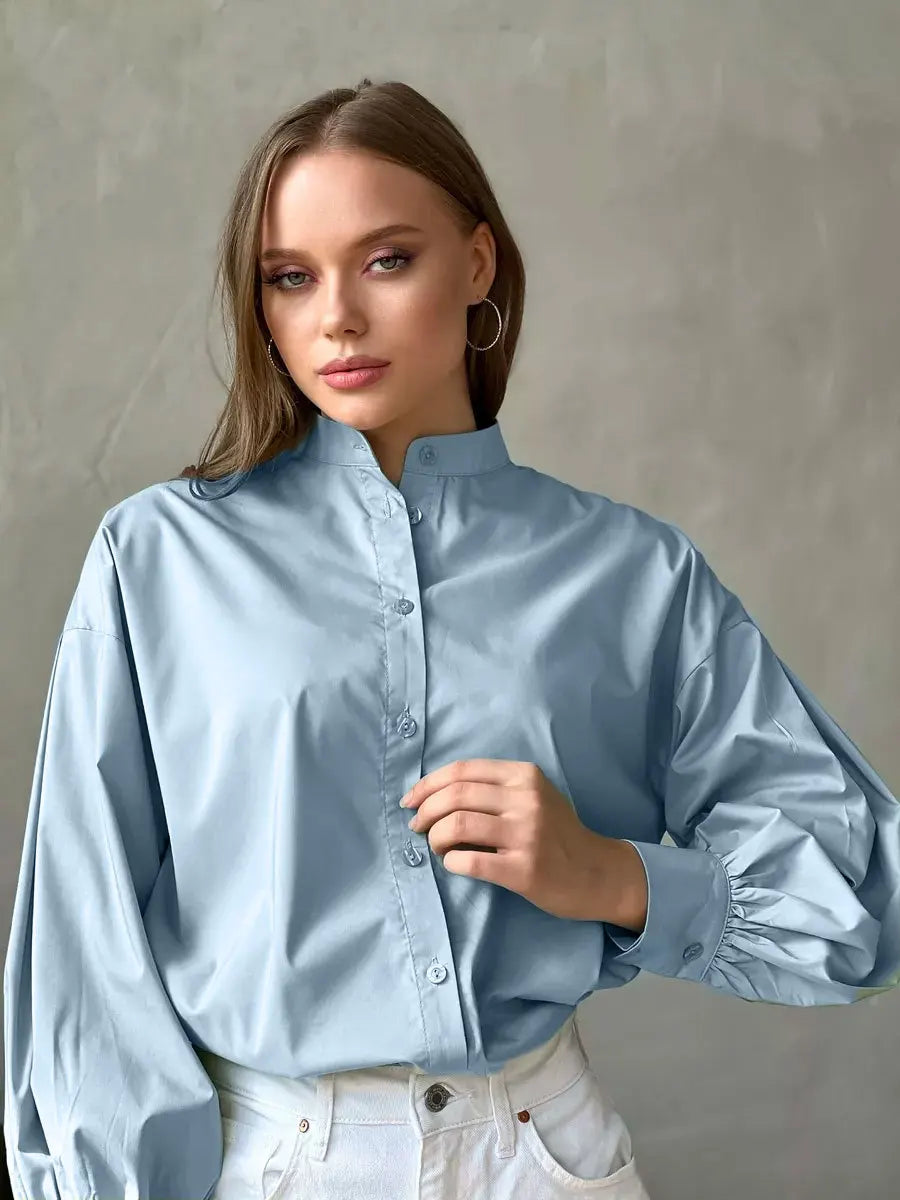 Women's Loose Lantern Sleeve Single-breasted 100% Cotton Blouse