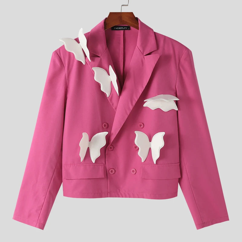 Men's Blazer Patchwork Lapel Long Sleeve Double Breasted Loose Jacket