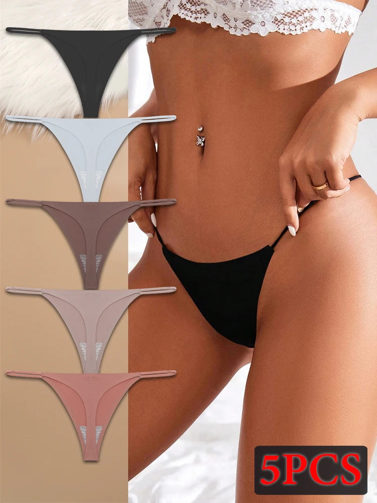 5-Pack Ice Silk Seamless Thongs - Low Waist G-String Underwear