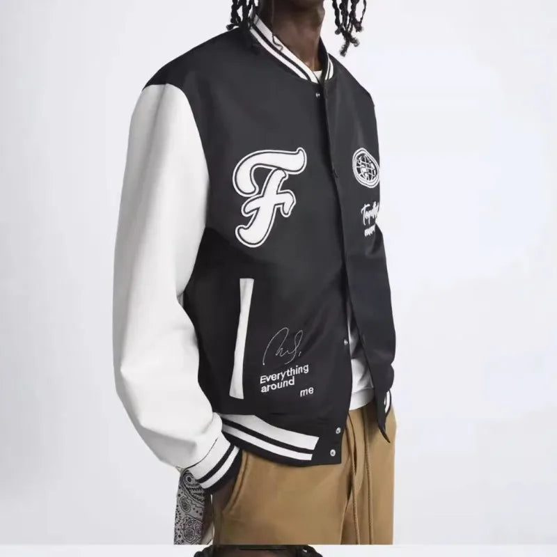 Men's Bomber Jacket - Embroidered Patchwork Baseball Style
