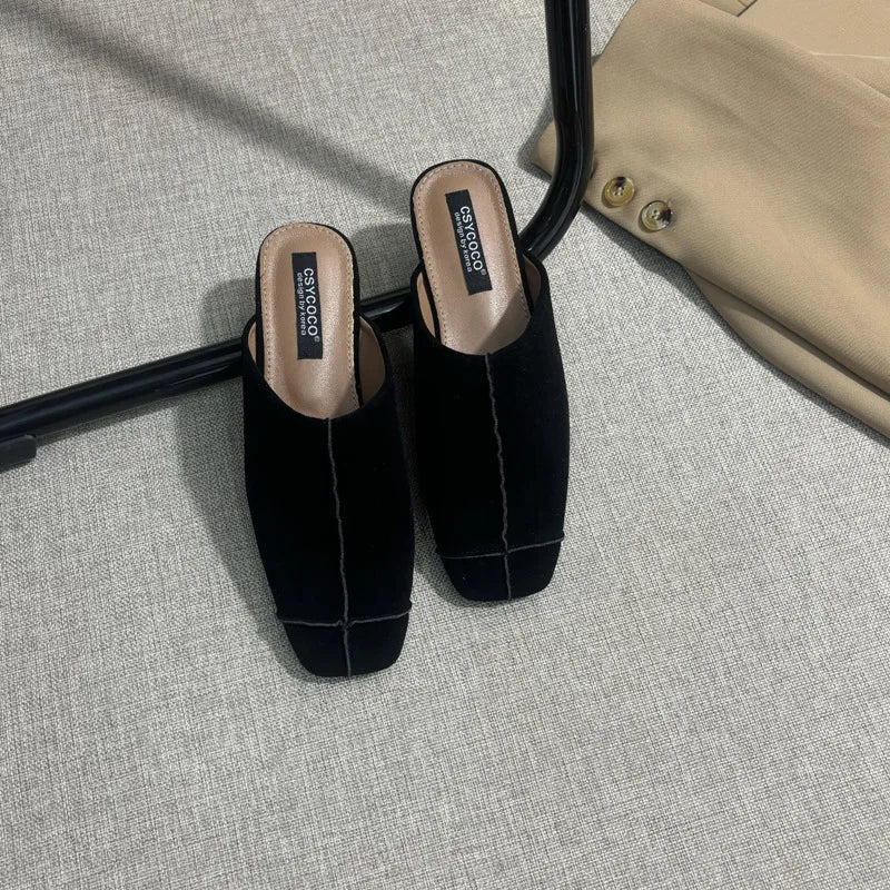 Women's Suede Square Toe Flat Slippers