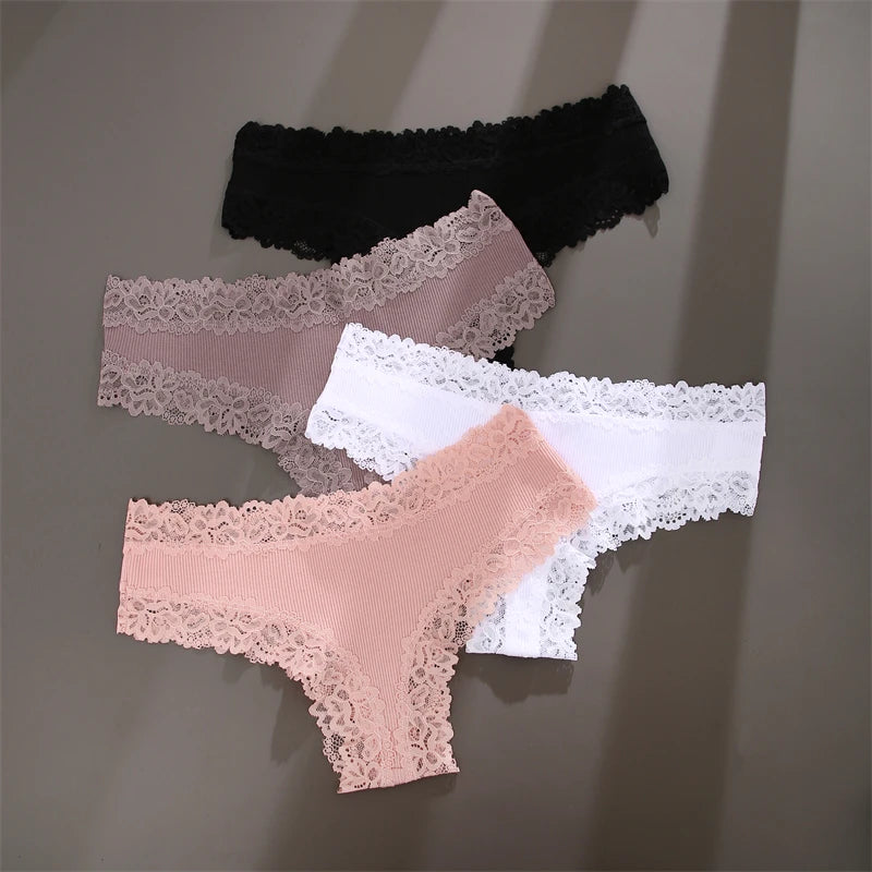 5PCS Women Cotton Lace Underwear Low Waist Briefs Breathable G-String Lingerie