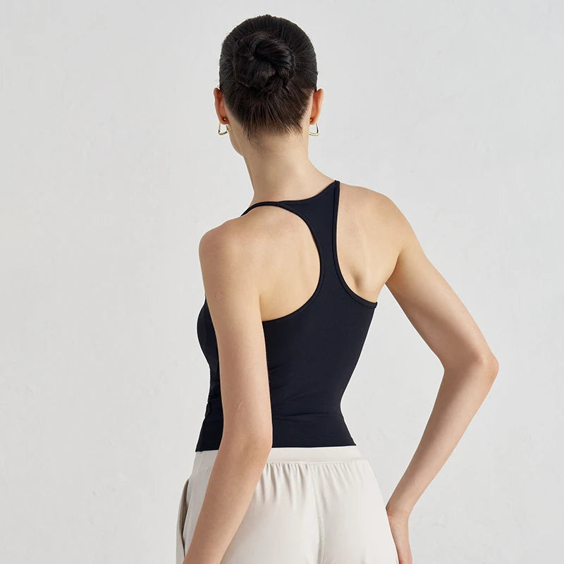 High Support Sports Bra with Fixed Cups - Breathable Nylon Fitness Top