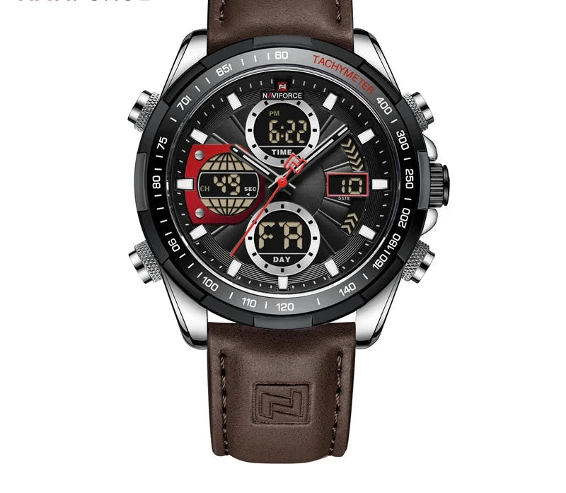 Men's Leather Military Sport Waterproof Watch - Chronograph Quartz Wristwatch