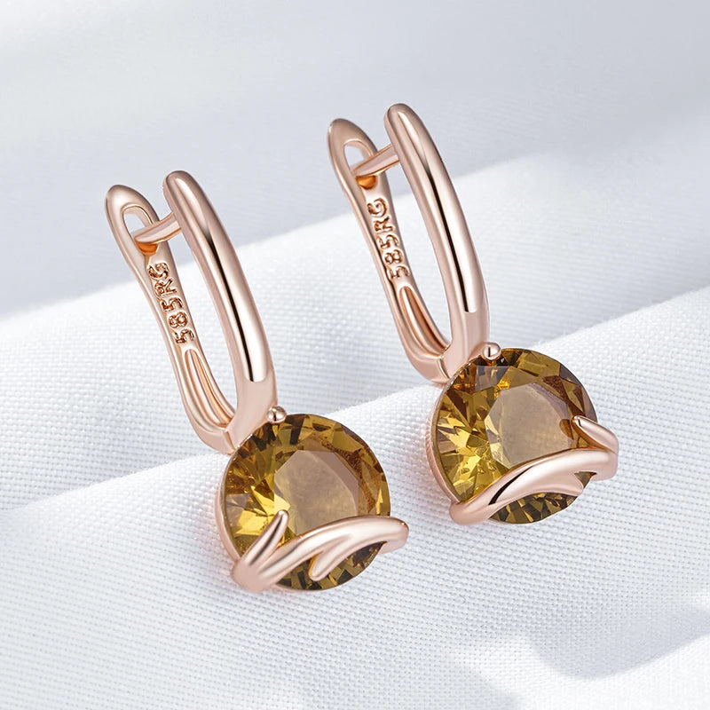 Rose Gold Drop Earrings - Brown Zircon Wedding Jewelry for Women