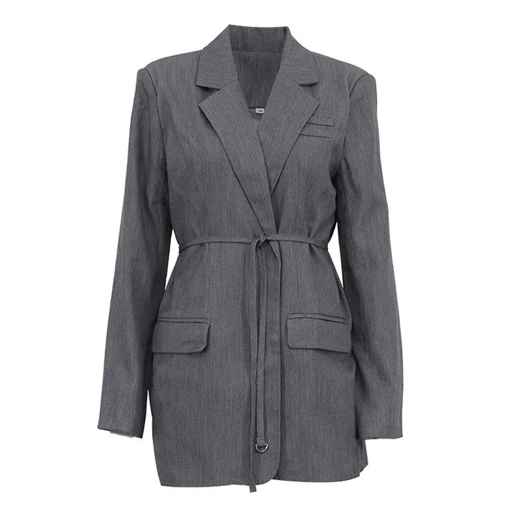 Women's Long Sleeve Lapel Blazer Coat With Belt