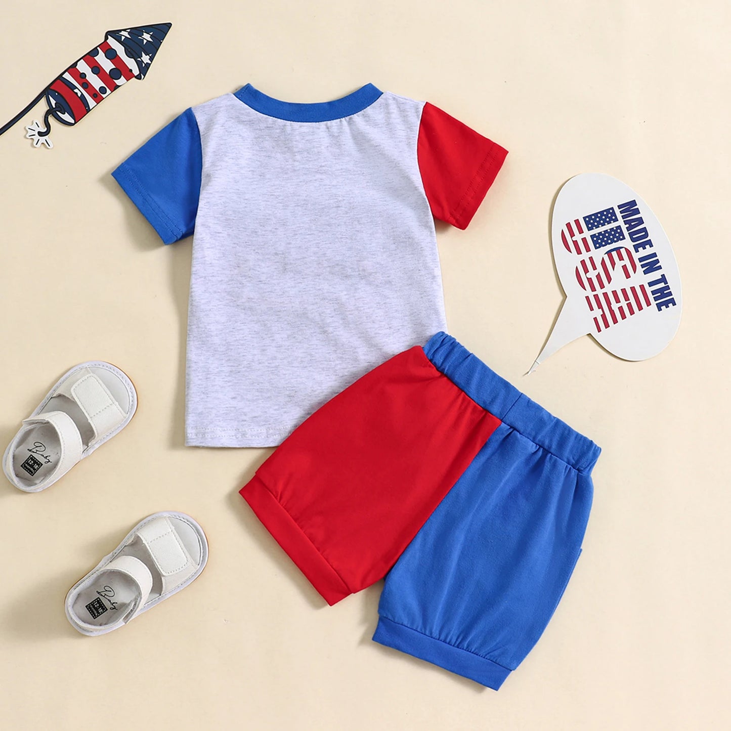 Parent Child Family Matching T-shirt Clothes Set - American Flag Independence Days 0-5Y Short Sleeve Letters Embroidery Top