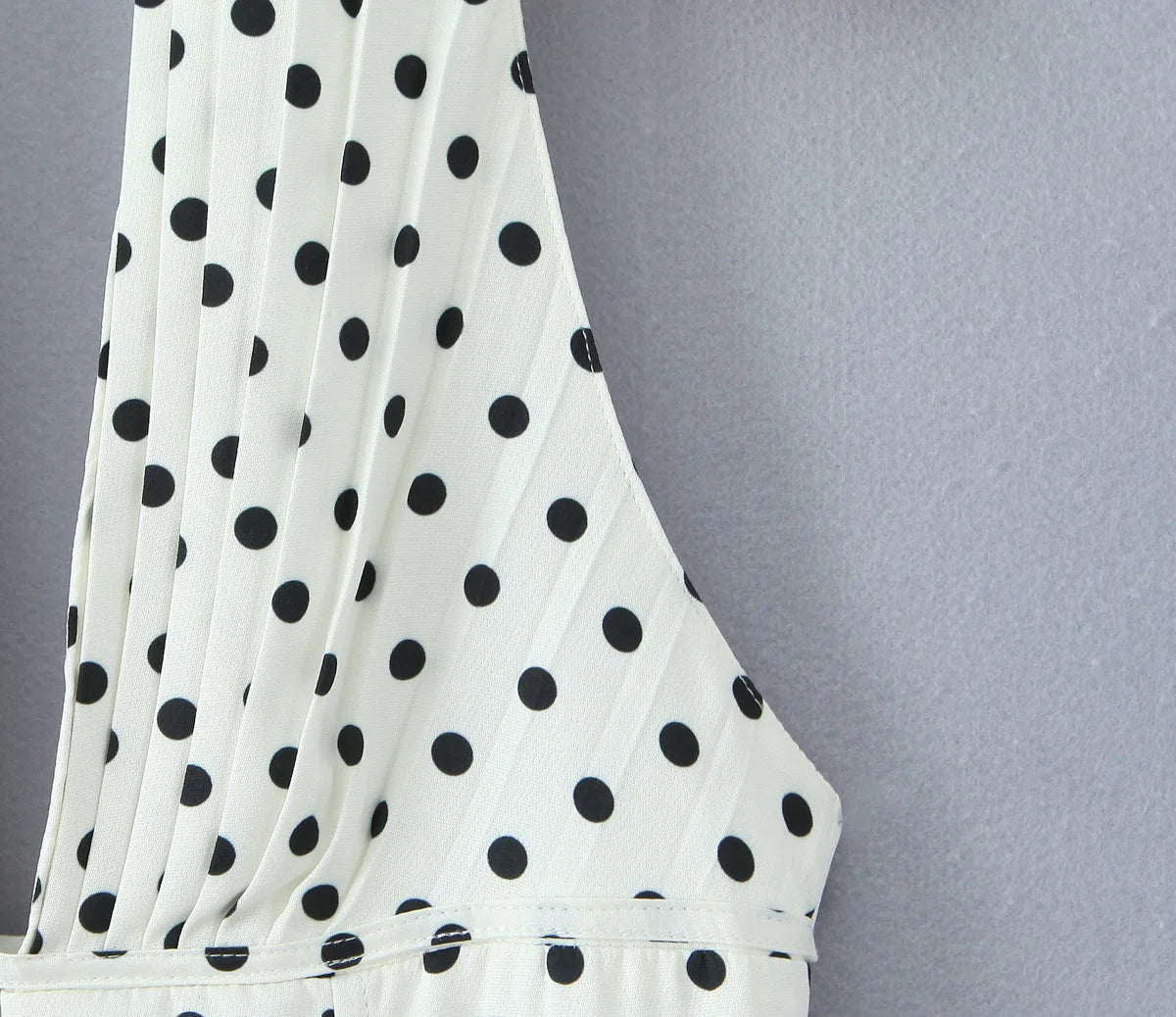 Polka Dot Halter Mini Dress - Deep V Backless A-Line Dress