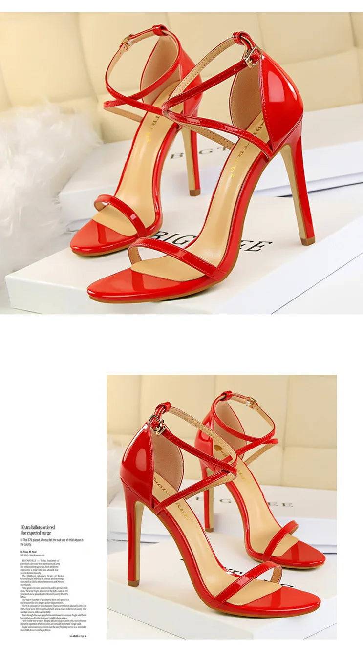 Women's Open Toe High Heels Patent Leather Heels Stiletto