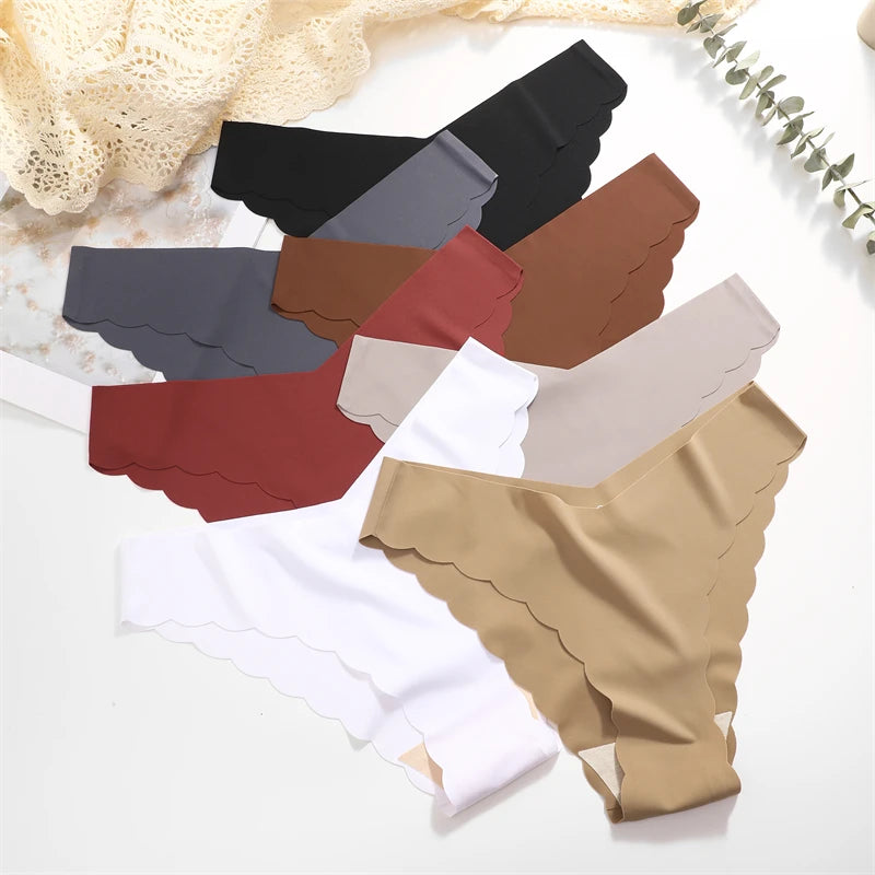 Women's 5Pcs Ice Silk Ruffles Underwear V Waist Panties Seamless Low-Waist Briefs  Comfortable Lingerie