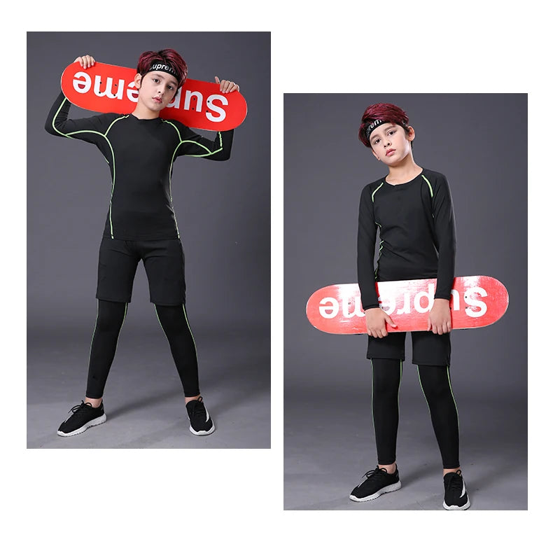 Kids Boy's Fitness Tracksuits Youth Warm Pants Top Underwear Tight Sports Compression Running Basketball Sportswear