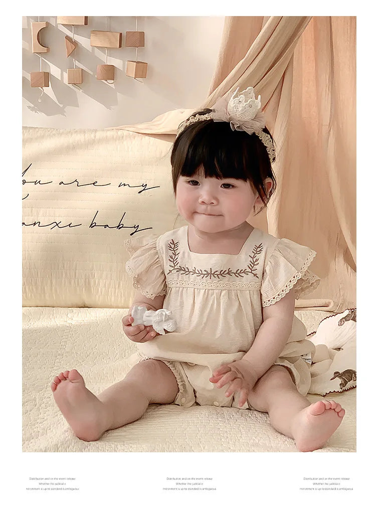 Baby Girls Embroidery Rompers Flare Sleeve Jumpsuit