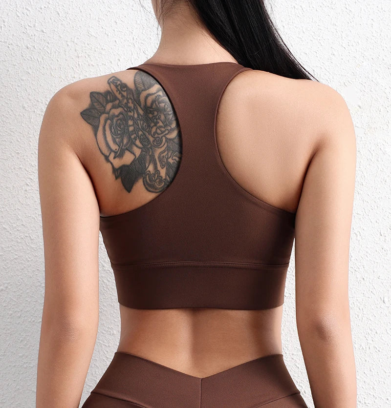 Halter Neck Yoga Crop Top Bra - Removable Chest Pad Elastic Breathable Sports Bra