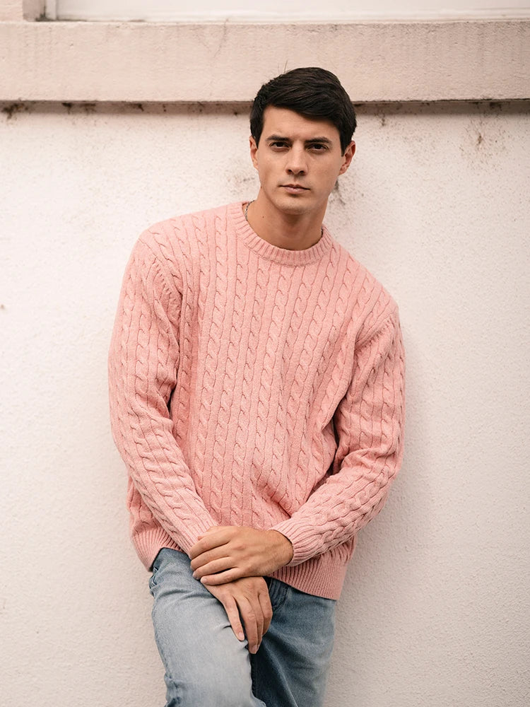 Men's Autumn Winter  Oversized Cable Knit Long Sleeve Knitted Casual Vintage Pullover Sweater
