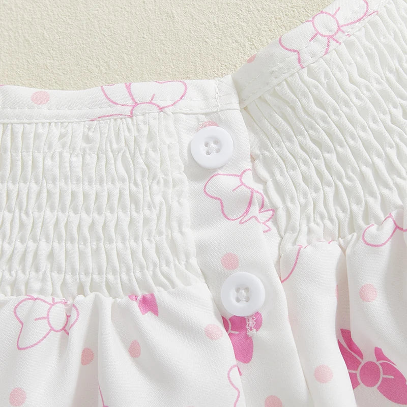 Baby Girls Summer Dress Set - Puff Sleeve Heart & Bow Embroidery with Headband